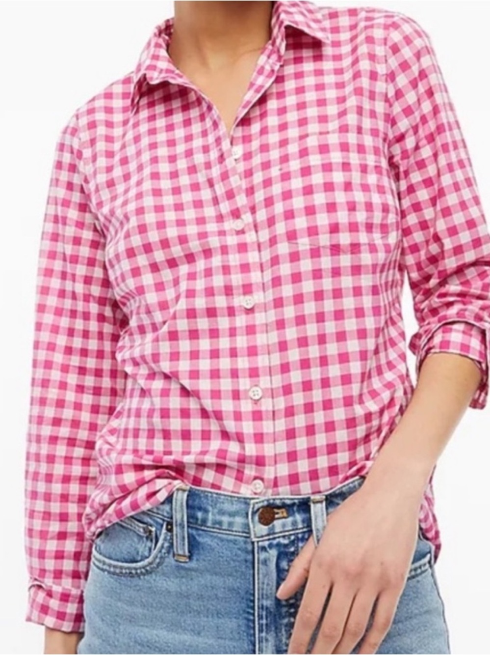 J.Crew Pink Gingham Button Down Shirt Medium Coastal Cottagecore Cotton - Picture 5 of 8